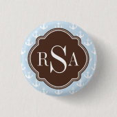 Bruin Monogrammed Blue Anchor Pattern Ronde Button 3,2 Cm (Voorkant)