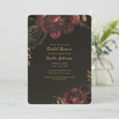 Bruin Moody Dark Floral Gold Greenery Bridal Kaart (Staand voorkant)