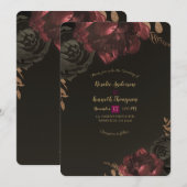 Bruin Moody Dark Floral Gold Greenery Wedding Kaart (Voorkant / Achterkant)