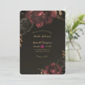 Bruin Moody Dark Floral Gold Greenery Wedding Kaart (Staand voorkant)
