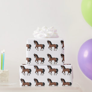Bruin Mooie Cartoon Dravend Paard Patroon Cadeaupapier