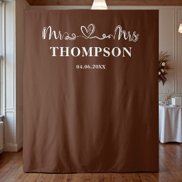 Bruin | Mr and Mrs Elegante Eenvoudige Achtergrond Wandkleed