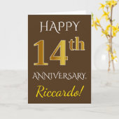 Bruin, Nagemaakt Goud 14de Hochtejaar + Naam Kaart (Gele Bloem)