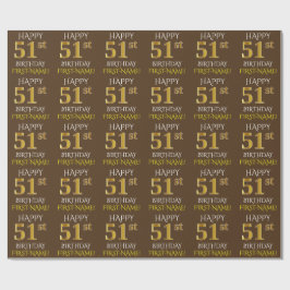 Bruin, namaak goud "HAPPY 51st VERJAARDAG" Cadeaupapier