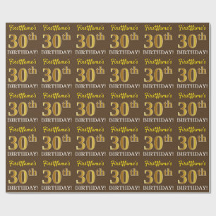 Bruin, namaak goud uitzicht "30e VERJAARDAG" Cadeaupapier