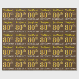 Bruin, namaak goud uitziende "80ste VERJAARDAG" Cadeaupapier