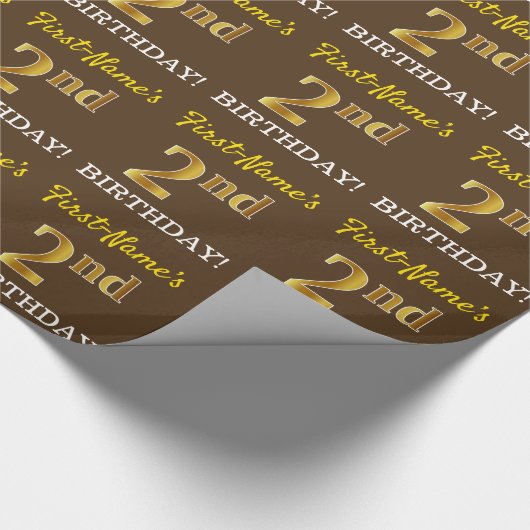 Bruin, namaak goudkleurig "2e VERJAARDAG" Cadeaupapier (Hoek)