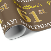 Bruin, namaak goudkleurig "61ste VERJAARDAG" Cadeaupapier (Rol Hoek)