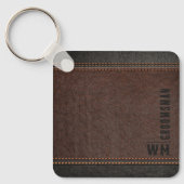 Bruin namaak leder monogram bruidsjonker cadeau sleutelhanger (Voorkant)