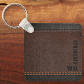 Bruin namaak leder monogram bruidsjonker cadeau sleutelhanger (Voorkant)
