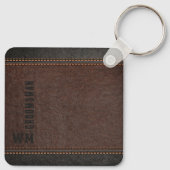 Bruin namaak leder monogram bruidsjonker cadeau sleutelhanger (Achterkant)