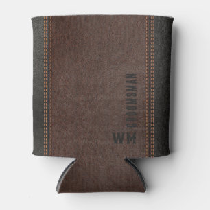 Bruin namaak leer monogram bruidegomsgeschenk blikjeskoeler