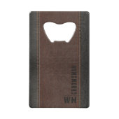 Bruin namaak leer monogram bruidegomsgeschenk creditkaart flessenopener (Voorkant)