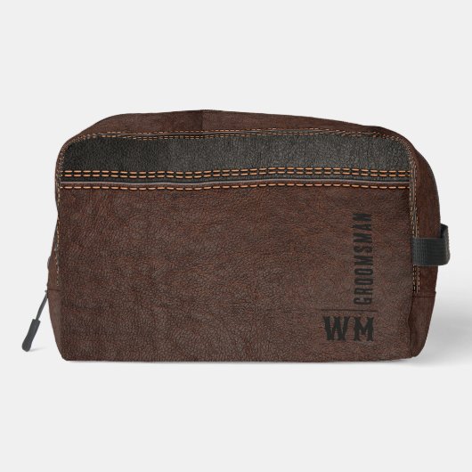 Bruin namaakleren monogram bruidegomsgeschenk toilettasje (Achterkant)