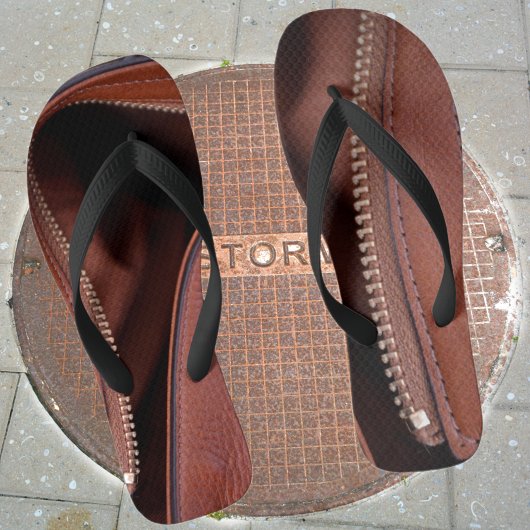 Bruin namaakleren ritssluiting fotografisch teenslippers