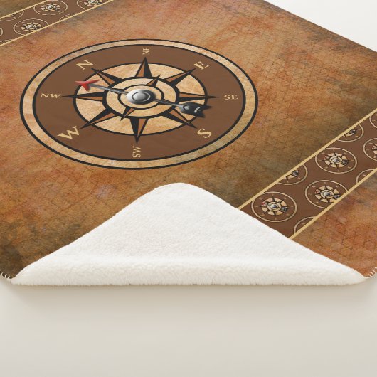 Bruin nautisch kompas patroon sherpa deken (3/4)
