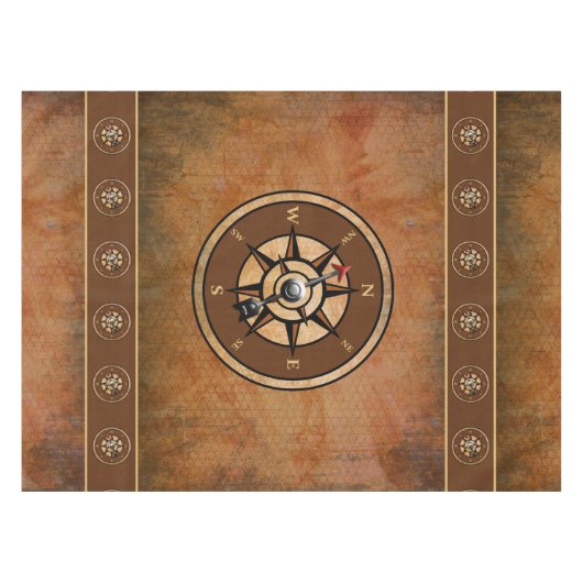 Bruin nautisch rustiek kompas ontwerp tafelkleed (Voorkant (Horizontaal))