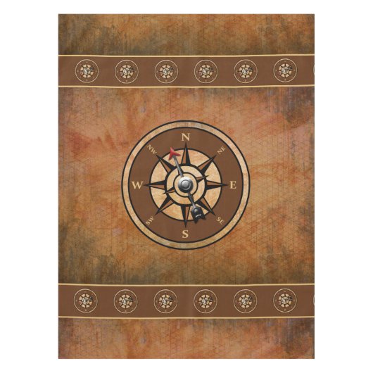 Bruin nautisch rustiek kompas ontwerp tafelkleed (Voorkant)