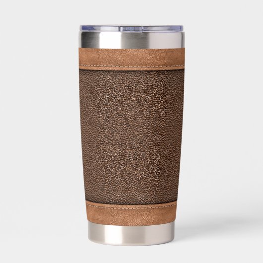 Bruin nep leer stiches monogram aangepaste naam geïsoleerde drinkbeker (Achterkant)