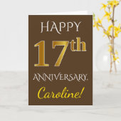Bruin, Nepgoud 17de trouwdag + Naam Kaart (Gele Bloem)