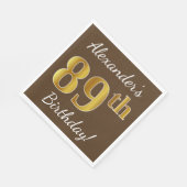 Bruin, Nepgoud 89ste Verjaardag + Aangepaste Naam Servetten (Hoek)