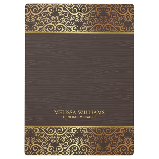 Bruin nephout met gouden wervelingen rand klembord (Achterkant)