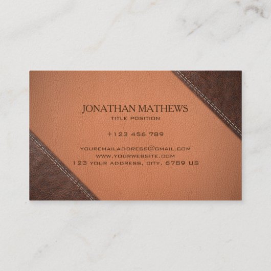 Bruin nepleer met naaistekeneffect visitekaartje (Achterkant)