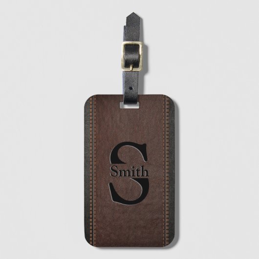 Bruin nepleer met naaistekeneffecten bagagelabel (Voorkant (verticaal))