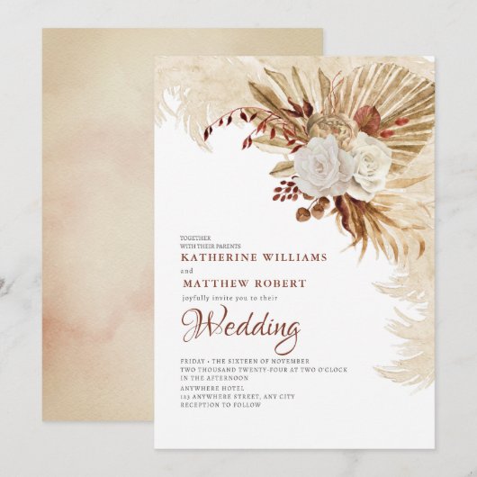 Bruin Neutraal Grijs Bloemen Boho Kaart (Voorkant / Achterkant)