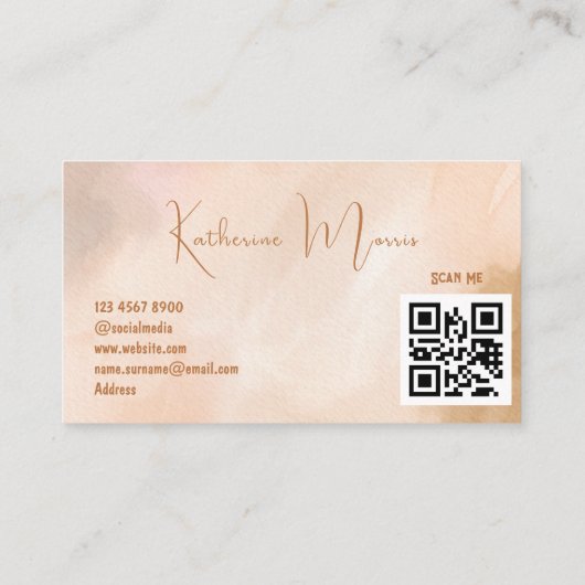 Bruin neutrale toon minimalistische QR-code Profes Visitekaartje (Achterkant)