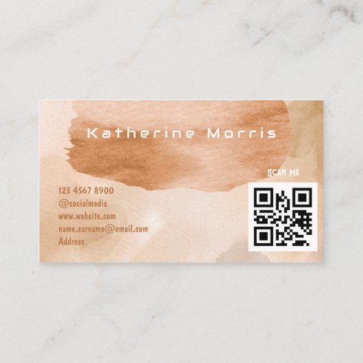 Bruin neutrale toon minimalistische QR-code Profes Visitekaartje (Achterkant)