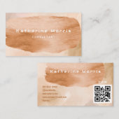 Bruin neutrale toon minimalistische QR-code Profes Visitekaartje (Voorkant / Achterkant)