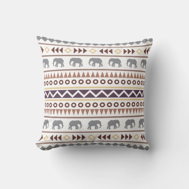 Bruin Neutrals Tribal Elephant Kussen (Voorkant)