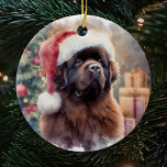 Bruin Newfoundland Hond Santa Hat Kerstmis Keramisch Ornament<br><div class="desc">Verhoog uw vakantie-inrichting met onze charmante Brown Newfoundland Dog Santa Hat Keramische Ornament, met een schattige afbeelding van uw geliefde hoektand metgezel in een feestelijke kerstmuts. Dit unieke ornament voegt een vleugje warmte toe aan uw kerstboom en viert de individualiteit van het Brown Newfoundland ras. Dit handgemaakte keramische ornament is...</div>