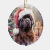 Bruin Newfoundland Hond Santa Hat Kerstmis Keramisch Ornament (Links)