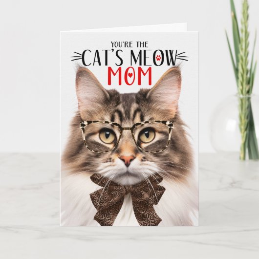 Bruin Noors Bos Kat voor Moeder op Moederdag Feestdagen Kaart (Voorkant)