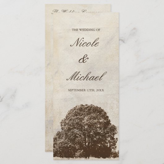  Bruin Oak Tree Fall Wedding Programma Programmakaart (Voorkant / Achterkant)