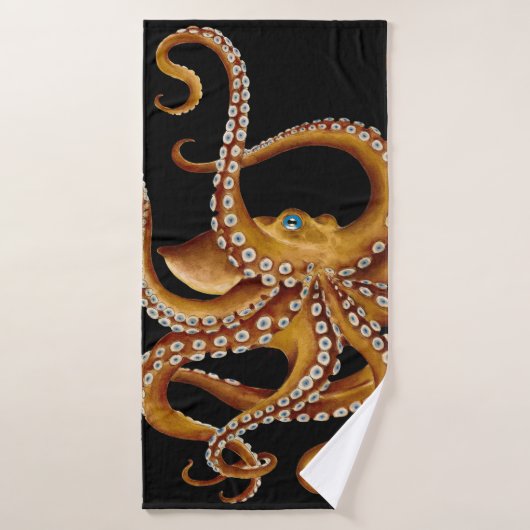 Bruin Octopus Blue Eye Black Art Bad Handdoek (Badhanddoek)