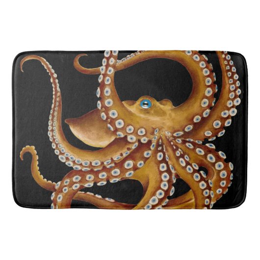 Bruin Octopus Blue Eye Black Art Badmat (Voorkant)