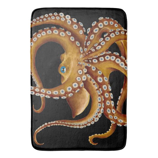 Bruin Octopus Blue Eye Black Art Badmat (Voorkant Verticaal)