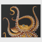 Bruin Octopus Blue Eye Black Art Cadeaupapier (Vlak)