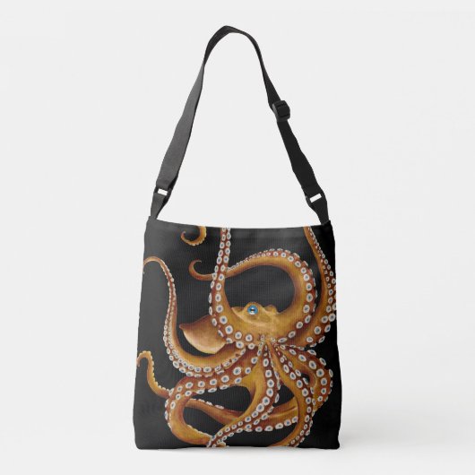 Bruin Octopus Blue Eye Black Art Crossbody Tas (Achterkant)