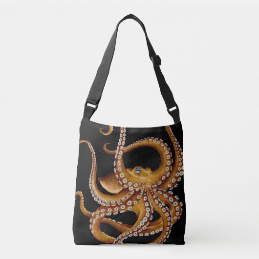 Bruin Octopus Blue Eye Black Art Crossbody Tas (Voorkant)