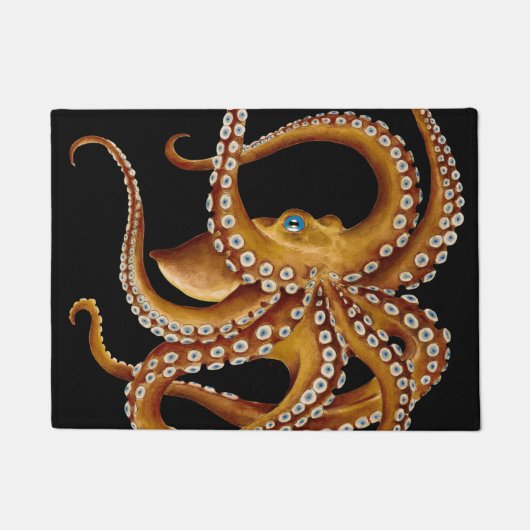 Bruin Octopus Blue Eye Black Art Deurmat (Voorkant)