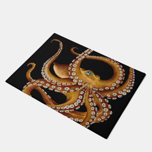 Bruin Octopus Blue Eye Black Art Deurmat (Schuin)