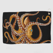 Bruin Octopus Blue Eye Black Art Golfhanddoek (Horizontaal)