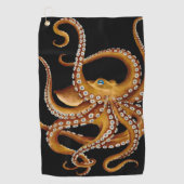 Bruin Octopus Blue Eye Black Art Golfhanddoek (Voorkant)