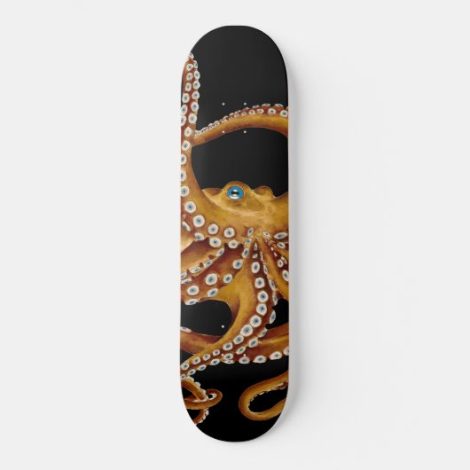 Bruin Octopus Blue Eye Black Art Persoonlijk Skateboard (Voorkant)
