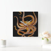 Bruin Octopus Blue Eye Black Art Vierkante Klok (Huis)