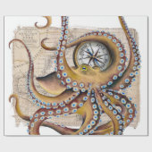Bruin octopus  Map Compass Cadeaupapier (Vlak)